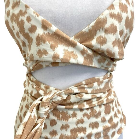 NWOT Aerie Animal Print Wrap One Piece Swimsuit Bathing Suit Tan size Medium - Picture 3 of 8
